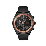 Buy Shop Hugo Boss Grand Prix Chronograph Black Dial Black Leather Strap Watch for Men - 1513550 USA Online