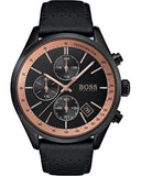 Buy Shop Hugo Boss Grand Prix Chronograph Black Dial Black Leather Strap Watch for Men - 1513550 USA Online