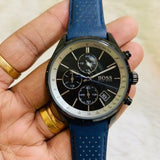 Buy Shop Hugo Boss Grand Prix Chronograph Black Dial Blue Leather Strap Watch for Men - 1513563 USA Online