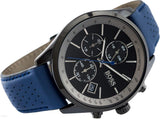 Buy Shop Hugo Boss Grand Prix Chronograph Black Dial Blue Leather Strap Watch for Men - 1513563 USA Online