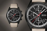 Buy Shop Hugo Boss Grand Prix Chronograph Black Dial Grey Leather Strap Watch for Men - 1513562 USA Online