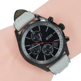 Buy Shop Hugo Boss Grand Prix Chronograph Black Dial Grey Leather Strap Watch for Men - 1513562 USA Online