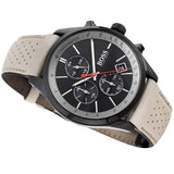 Buy Shop Hugo Boss Grand Prix Chronograph Black Dial Grey Leather Strap Watch for Men - 1513562 USA Online
