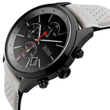 Buy Shop Hugo Boss Grand Prix Chronograph Black Dial Grey Leather Strap Watch for Men - 1513562 USA Online