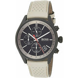 Buy Shop Hugo Boss Grand Prix Chronograph Black Dial Grey Leather Strap Watch for Men - 1513562 USA Online