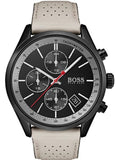 Buy Shop Hugo Boss Grand Prix Chronograph Black Dial Grey Leather Strap Watch for Men - 1513562 USA Online