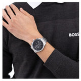 Buy Shop Hugo Boss Grand Prix Chronograph Black Dial Silver Steel Strap Watch for Men - 1514251 USA Online