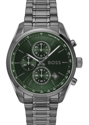 Buy Shop Hugo Boss Grand Prix Chronograph Green Dial Gunmetal Grey Steel Strap Watch for Men - 1514228 USA Online