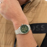Buy Shop Hugo Boss Grand Prix Chronograph Green Dial Silver Steel Strap Watch for Men - 1514266 USA Online