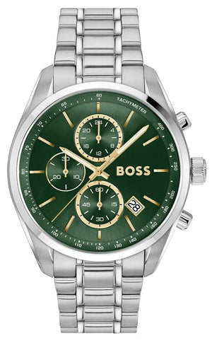Buy Shop Hugo Boss Grand Prix Chronograph Green Dial Silver Steel Strap Watch for Men - 1514266 USA Online