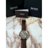 Buy Shop Hugo Boss Grand Prix Grey Dial Brown Leather Strap Watch for Men - 1513476 USA Online