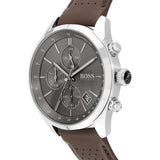 Buy Shop Hugo Boss Grand Prix Grey Dial Brown Leather Strap Watch for Men - 1513476 USA Online