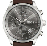 Buy Shop Hugo Boss Grand Prix Grey Dial Brown Leather Strap Watch for Men - 1513476 USA Online