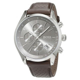 Buy Shop Hugo Boss Grand Prix Grey Dial Brown Leather Strap Watch for Men - 1513476 USA Online