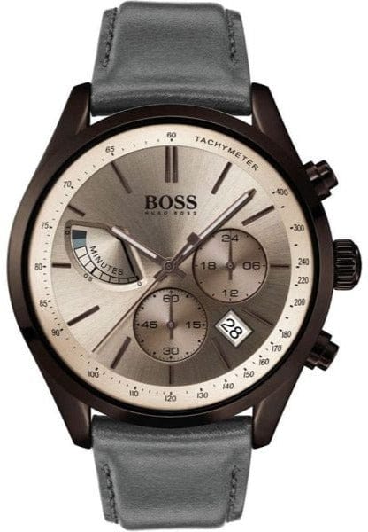 Buy Shop Hugo Boss Grand Prix Silver Dial Grey Leather Strap Watch for Men - 1513603 USA Online