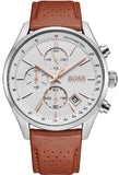 Buy Shop Hugo Boss Grand Prix White Dial Brown Leather Strap Watch for Men - 1513475 USA Online