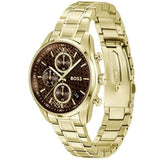 Buy Shop Hugo Boss Grand Tour Chronograph Brown Dial Gold Steel Strap Watch for Women - 1502770 USA Online