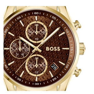 Buy Shop Hugo Boss Grand Tour Chronograph Brown Dial Gold Steel Strap Watch for Women - 1502770 USA Online