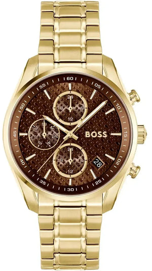 Buy Shop Hugo Boss Grand Tour Chronograph Brown Dial Gold Steel Strap Watch for Women - 1502770 USA Online