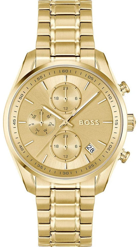 Buy Shop Hugo Boss Grand Tour Chronograph Gold Dial Gold Steel Strap Watch for Women - 1502768 USA Online
