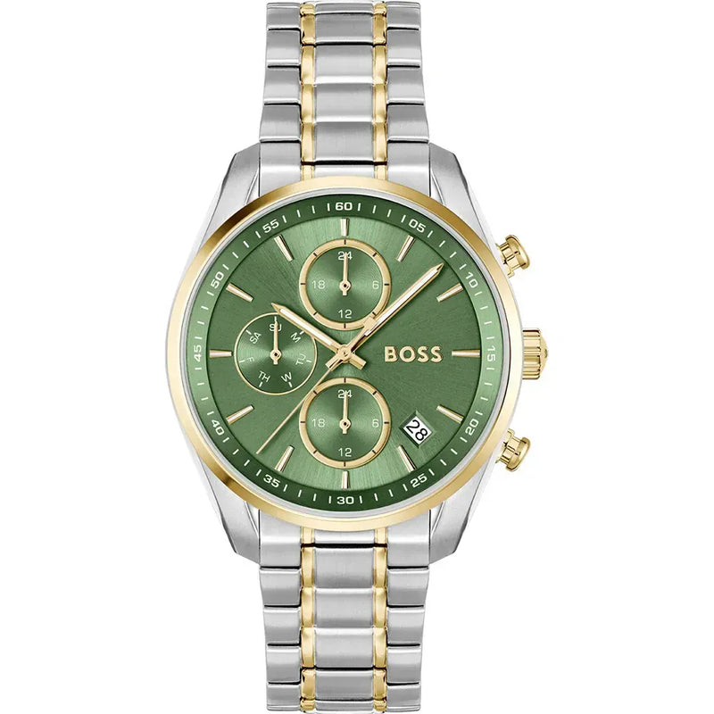Buy Shop Hugo Boss Grand Tour Chronograph Green Dial Two Tone Steel Strap Watch for Women - 1502766 USA Online