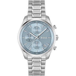 Buy Shop Hugo Boss Grand Tour Chronograph Ice Blue Dial Silver Steel Strap Watch for Women - 1502767 USA Online