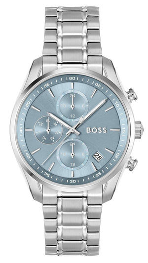Buy Shop Hugo Boss Grand Tour Chronograph Ice Blue Dial Silver Steel Strap Watch for Women - 1502767 USA Online