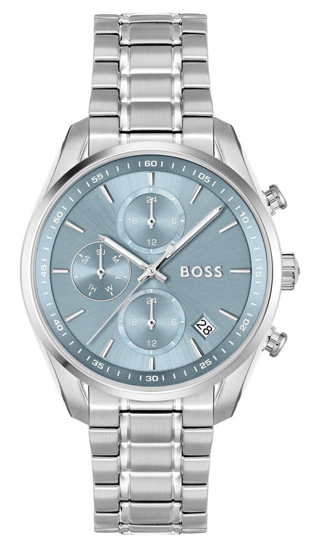 Buy Shop Hugo Boss Grand Tour Chronograph Ice Blue Dial Silver Steel Strap Watch for Women - 1502767 USA Online