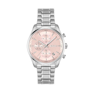 Buy Shop Hugo Boss Grand Tour Chronograph Pink Mother of Pearl Dial Silver Steel Strap Watch for Women - 1502765 USA Online