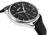 Buy Shop Hugo Boss Gregor Chronograph Black Dial Black Leather Strap Watch for Men - 1514049 USA Online