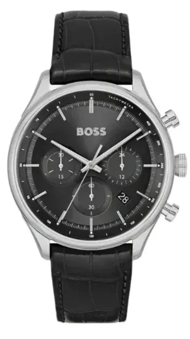 Buy Shop Hugo Boss Gregor Chronograph Black Dial Black Leather Strap Watch for Men - 1514049 USA Online