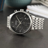 Buy Shop Hugo Boss Gregor Chronograph Black Dial Silver Steel Strap Watch For Men - 1514082 USA Online