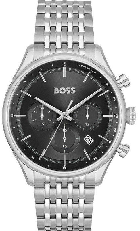 Buy Shop Hugo Boss Gregor Chronograph Black Dial Silver Steel Strap Watch For Men - 1514082 USA Online