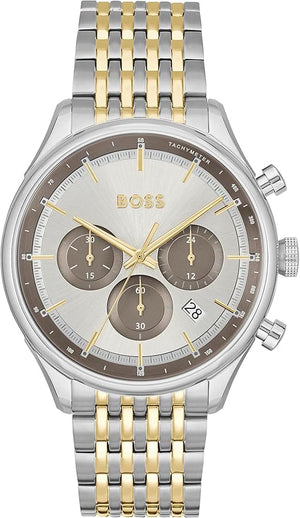 Buy Shop Hugo Boss Gregor Chronograph Silver Dial Two Tone Steel Strap Watch For Men - 1514053 USA Online