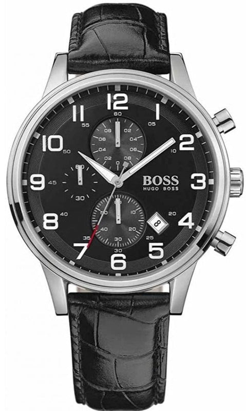 Buy Shop Hugo Boss Aeroliner Chronograph Quartz Black Dial Black Leather Strap Watch For Men - HB1512448 USA Online