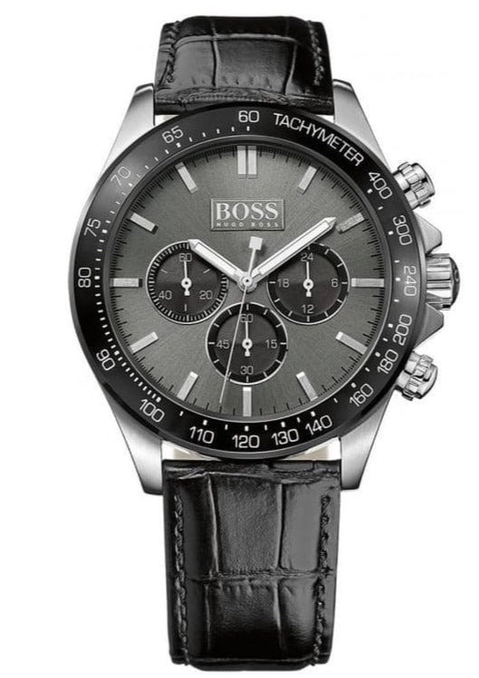 Buy Shop Hugo Boss Ikon Grey Dial Black Leather Strap Watch for Men - 1513177 USA Online