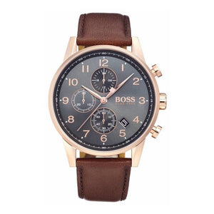 Buy Shop Hugo Boss Navigator Grey Dial Brown Leather Strap Watch for Men - 1513496 USA Online
