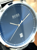 Buy Shop Hugo Boss Horizon Blue Dial Grey Leather Strap Watch for Men - 1513539 USA Online
