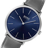 Buy Shop Hugo Boss Horizon Blue Dial Grey Leather Strap Watch for Men - 1513539 USA Online