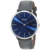 Buy Shop Hugo Boss Horizon Blue Dial Grey Leather Strap Watch for Men - 1513539 USA Online