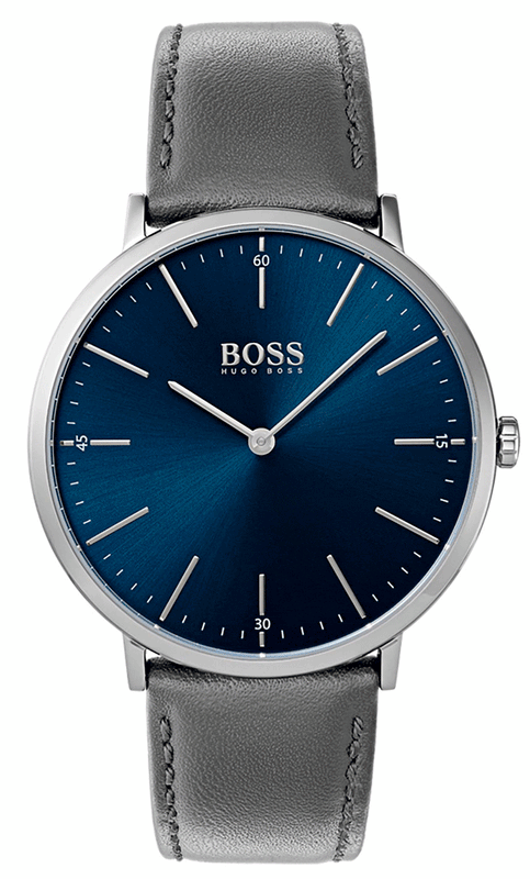 Buy Shop Hugo Boss Horizon Blue Dial Grey Leather Strap Watch for Men - 1513539 USA Online