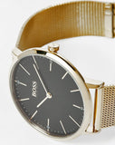 Buy Shop Hugo Boss Horizon Quartz Black Dial Gold Mesh Bracelet Watch For Men - 1513735 USA Online
