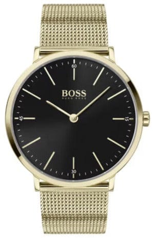 Buy Shop Hugo Boss Horizon Quartz Black Dial Gold Mesh Bracelet Watch For Men - HB1513735 USA Online