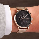 Buy Shop Hugo Boss Integrity Black Dial Gold Mesh Bracelet Watch for Men - 1513808 USA Online