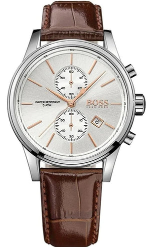 Buy Shop Hugo Boss Jet Chronograph Quartz Silver Dial Brown Leather Strap Watch For Men - HB1513280 USA Online