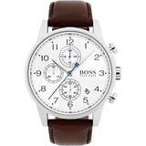 Hugo Boss Navigator White Dial Brown Leather Strap Watch for Men - 1513495