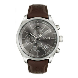 Buy Shop Hugo Boss Grand Prix Grey Dial Brown Leather Strap Watch for Men - 1513476 USA Online