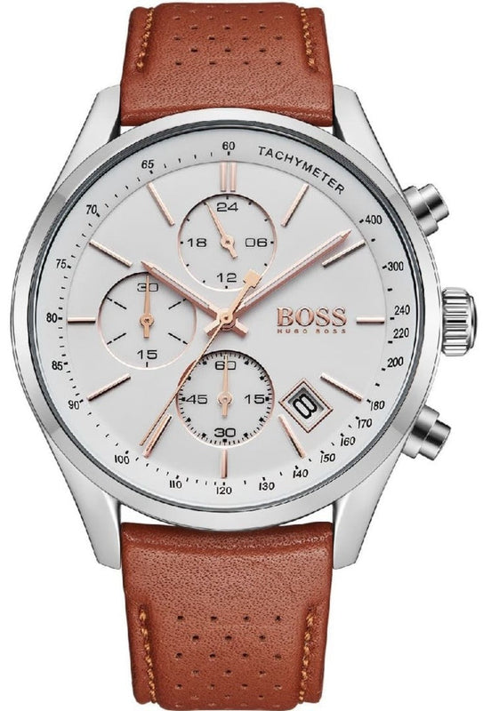 Buy Shop Hugo Boss Grand Prix White Dial Brown Leather Strap Watch for Men - 1513475 USA Online