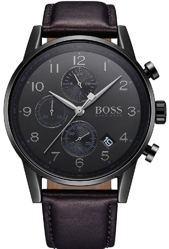 Buy Shop Hugo Boss Navigator Black Dial Black Leather Strap Watch for Men - 1513497 USA Online