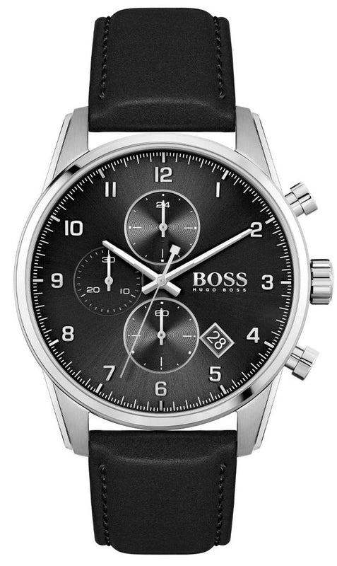 Buy Shop Hugo Boss Navigator Black Dial Black Leather Strap Watch for Men - 1513678 USA Online